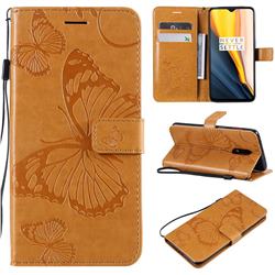 Embossing 3D Butterfly Leather Wallet Case for OnePlus 6T - Yellow