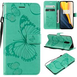 Embossing 3D Butterfly Leather Wallet Case for OnePlus 6T - Green