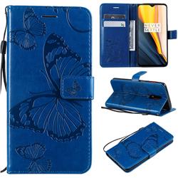 Embossing 3D Butterfly Leather Wallet Case for OnePlus 6T - Blue