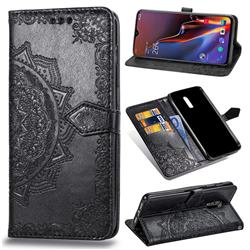 Embossing Imprint Mandala Flower Leather Wallet Case for OnePlus 6T - Black