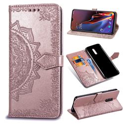 Embossing Imprint Mandala Flower Leather Wallet Case for OnePlus 6T - Rose Gold