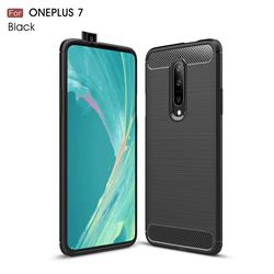 Luxury Carbon Fiber Brushed Wire Drawing Silicone TPU Back Cover for OnePlus 7 - Black