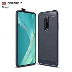 Luxury Carbon Fiber Brushed Wire Drawing Silicone TPU Back Cover for OnePlus 7 - Navy