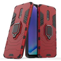 Black Panther Armor Metal Ring Grip Shockproof Dual Layer Rugged Hard Cover for OnePlus 7 - Red