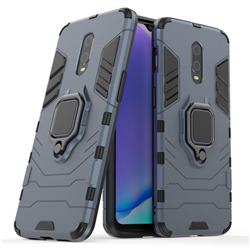 Black Panther Armor Metal Ring Grip Shockproof Dual Layer Rugged Hard Cover for OnePlus 7 - Blue