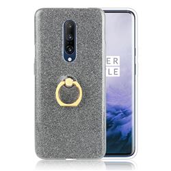 Luxury Soft TPU Glitter Back Ring Cover with 360 Rotate Finger Holder Buckle for OnePlus 7 - Black