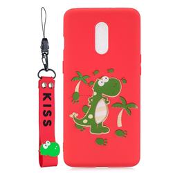 Red Dinosaur Soft Kiss Candy Hand Strap Silicone Case for OnePlus 7