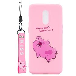 Pink Cute Pig Soft Kiss Candy Hand Strap Silicone Case for OnePlus 7
