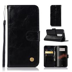 Luxury Retro Leather Wallet Case for OnePlus 7 - Black