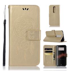 Intricate Embossing Owl Campanula Leather Wallet Case for OnePlus 7 - Champagne