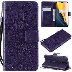 Embossing Sunflower Leather Wallet Case for OnePlus 7 - Purple
