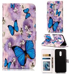 Purple Flowers Butterfly 3D Relief Oil PU Leather Wallet Case for OnePlus 7