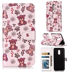Cute Bear 3D Relief Oil PU Leather Wallet Case for OnePlus 7