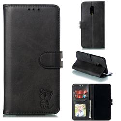 Embossing Happy Cat Leather Wallet Case for OnePlus 7 - Black