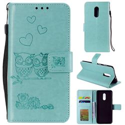 Embossing Owl Couple Flower Leather Wallet Case for OnePlus 7 - Green
