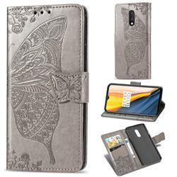Embossing Mandala Flower Butterfly Leather Wallet Case for OnePlus 7 - Gray