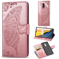 Embossing Mandala Flower Butterfly Leather Wallet Case for OnePlus 7 - Rose Gold