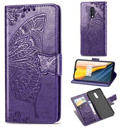 Embossing Mandala Flower Butterfly Leather Wallet Case for OnePlus 7 - Dark Purple
