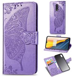 Embossing Mandala Flower Butterfly Leather Wallet Case for OnePlus 7 - Light Purple