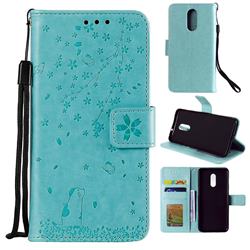 Embossing Cherry Blossom Cat Leather Wallet Case for OnePlus 7 - Green