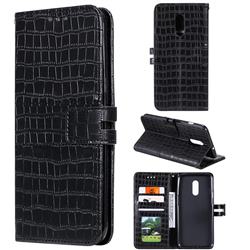 Luxury Crocodile Magnetic Leather Wallet Phone Case for OnePlus 7 - Black