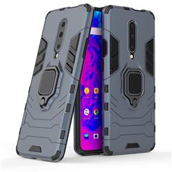 Black Panther Armor Metal Ring Grip Shockproof Dual Layer Rugged Hard Cover for OnePlus 7 Pro - Blue