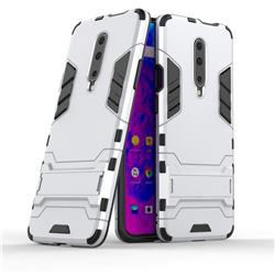 Armor Premium Tactical Grip Kickstand Shockproof Dual Layer Rugged Hard Cover for OnePlus 7 Pro - Silver