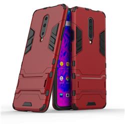 Armor Premium Tactical Grip Kickstand Shockproof Dual Layer Rugged Hard Cover for OnePlus 7 Pro - Wine Red