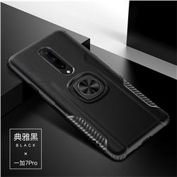 Knight Armor Anti Drop PC + Silicone Invisible Ring Holder Phone Cover for OnePlus 7 Pro - Black