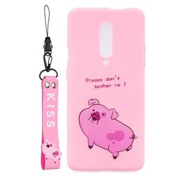 Pink Cute Pig Soft Kiss Candy Hand Strap Silicone Case for OnePlus 7 Pro