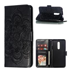 Intricate Embossing Datura Solar Leather Wallet Case for OnePlus 7 Pro - Black