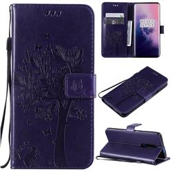 Embossing Butterfly Tree Leather Wallet Case for OnePlus 7 Pro - Purple