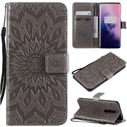 Embossing Sunflower Leather Wallet Case for OnePlus 7 Pro - Gray