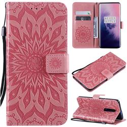 Embossing Sunflower Leather Wallet Case for OnePlus 7 Pro - Pink