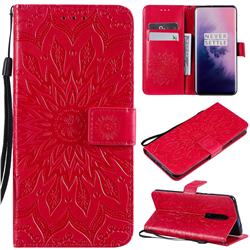 Embossing Sunflower Leather Wallet Case for OnePlus 7 Pro - Red