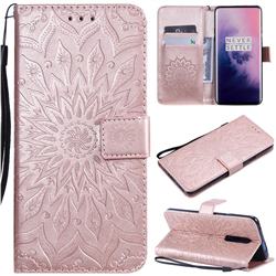 Embossing Sunflower Leather Wallet Case for OnePlus 7 Pro - Rose Gold