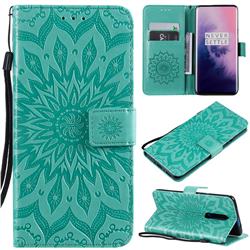 Embossing Sunflower Leather Wallet Case for OnePlus 7 Pro - Green