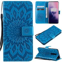 Embossing Sunflower Leather Wallet Case for OnePlus 7 Pro - Blue