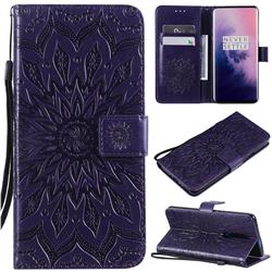 Embossing Sunflower Leather Wallet Case for OnePlus 7 Pro - Purple