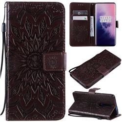 Embossing Sunflower Leather Wallet Case for OnePlus 7 Pro - Brown