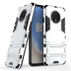 Armor Premium Tactical Grip Kickstand Shockproof Dual Layer Rugged Hard Cover for OnePlus 7T - Silver