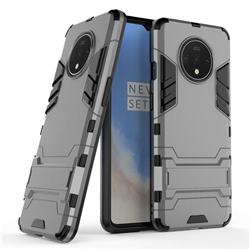 Armor Premium Tactical Grip Kickstand Shockproof Dual Layer Rugged Hard Cover for OnePlus 7T - Gray
