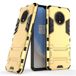 Armor Premium Tactical Grip Kickstand Shockproof Dual Layer Rugged Hard Cover for OnePlus 7T - Golden