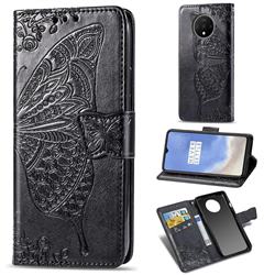 Embossing Mandala Flower Butterfly Leather Wallet Case for OnePlus 7T - Black
