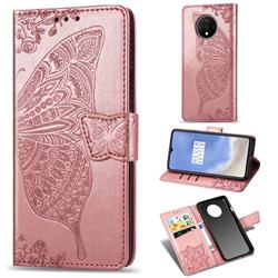 Embossing Mandala Flower Butterfly Leather Wallet Case for OnePlus 7T - Rose Gold