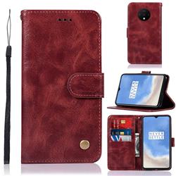 Luxury Retro Leather Wallet Case for OnePlus 7T - Wine Red