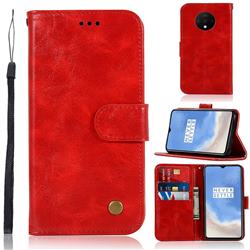 Luxury Retro Leather Wallet Case for OnePlus 7T - Red