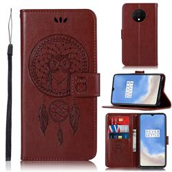 Intricate Embossing Owl Campanula Leather Wallet Case for OnePlus 7T - Brown