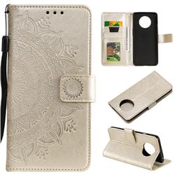 Intricate Embossing Datura Leather Wallet Case for OnePlus 7T - Golden