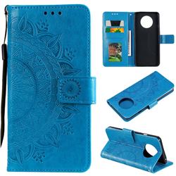 Intricate Embossing Datura Leather Wallet Case for OnePlus 7T - Blue